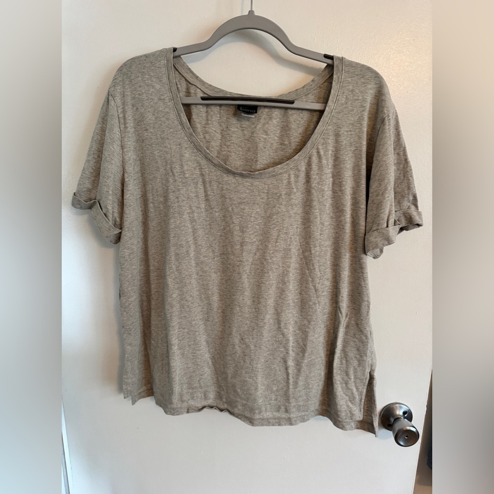 Felina Organic Cotton Gray Boxy Cuffed Sleeve Tee XL